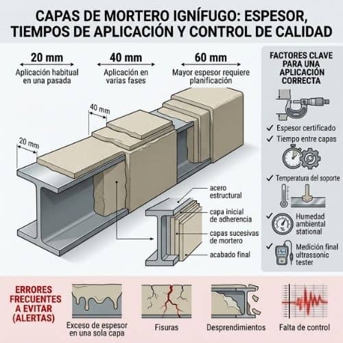 ¿Cuántas capas de mortero ignífugo se deben aplicar?